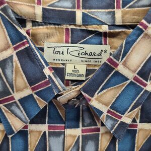 Tori Richard Shirt Adult Large Multicolor Tribal Cotton Lawn Hawaiian Mens